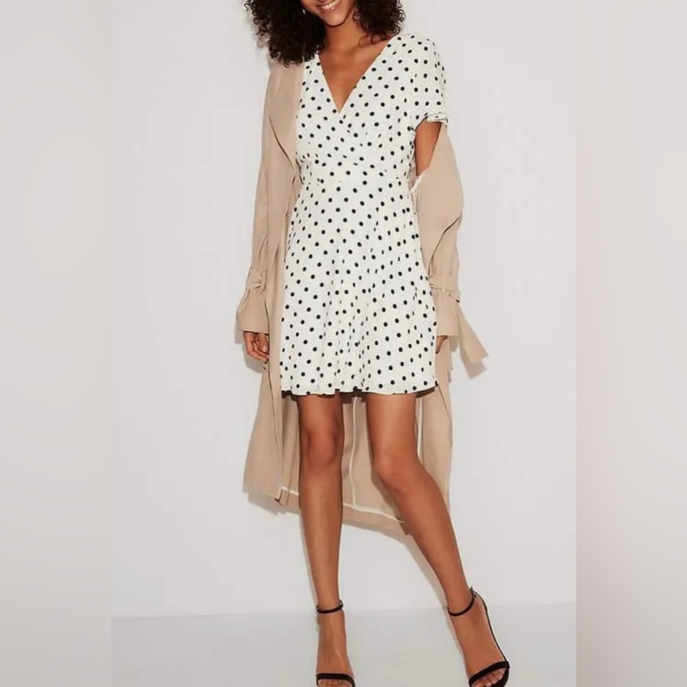 NWOT Express Polka Dot Surplice Fit & Flare Mini Dress